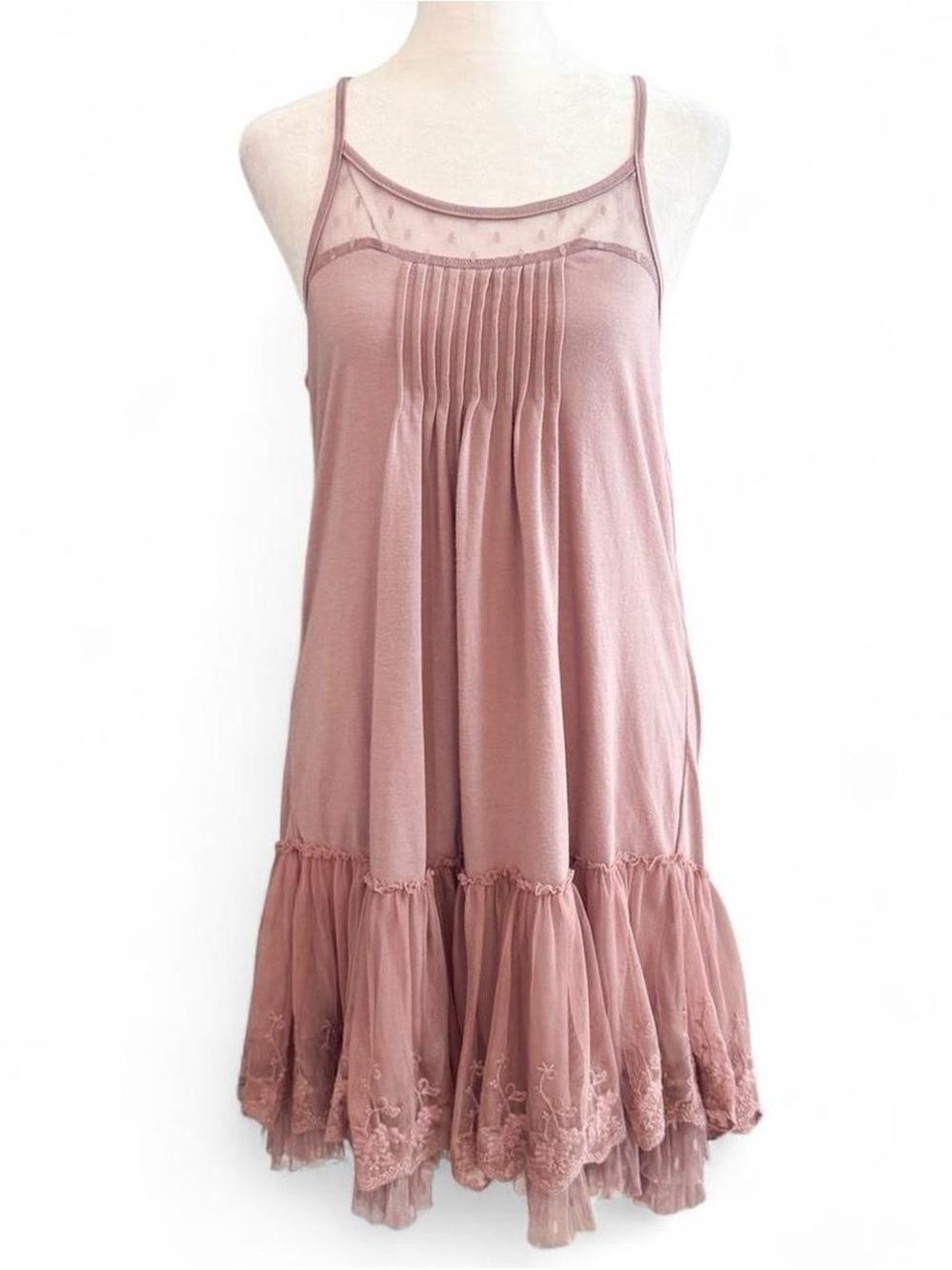 Rye Mauve Boho Lace Trim Mini Dress Size Small